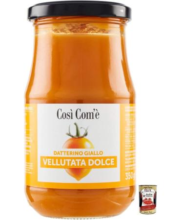 Italian Gourmet E.R. Cos Com' Vellutata Dolce di Datterino Giallo sweet cream made from yellow Datterini tomatoes Italian tomatoes 350 g jar + Italian box Gourmet Polpa di Pomodoro 400 g
