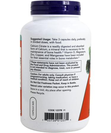 Now Foods Calcium Citrate 240 Veg Capsules | Enhanced Absorption for Strong Bones - Buy Online on GoSupps.com