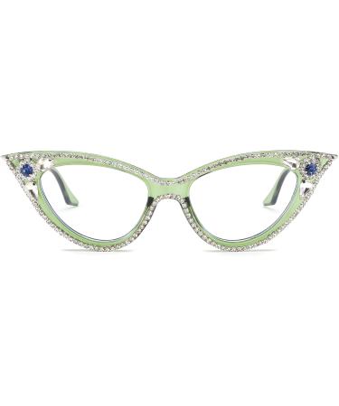 FEISEDY Diamond Blue Light Blocking Cat Eye Glasses for Women - Rhinestone Anti Eyestrain Computer Eyewear B0070 Green 50mm - Buy Online on GoSupps.com