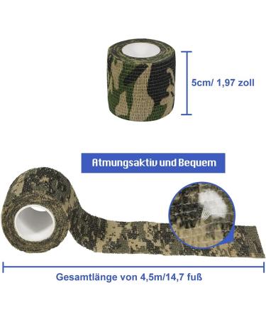 Qigui Camouflage Self-Adhering Cohesive Bandage Tape - 8 Rolls 5cm - Ideal for Hunting Sports & Outdoor Use - Buy Online on GoSupps.com