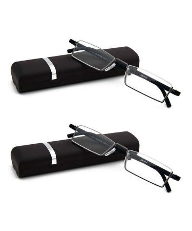 2 Pack Half Frame Reading Glasses for Men and Women Lightweight Computer Readers with Portable Case 2.25 (2 Pairs,black) 2.25 x