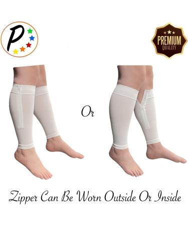 Premium White Footless Compression Shin Sleeves 20-30 mmHg - YKK Zipper Ideal for International Shipping - Buy Online on GoSupps.com