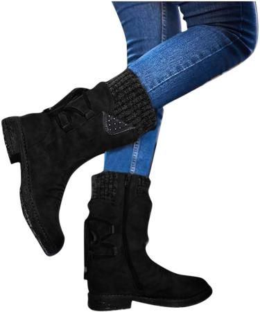 Rytejfes Women's Black Lace-Up High Ankle Winter Boots - Comfortable Short Heels Stylish & Warm - EU Size 39 - Buy Online on GoSupps.com