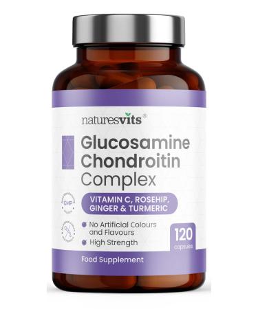 NaturesVits Glucosamine and Chondroitin High Strength Supplement 120 Capsules - with Turmeric Vitamin C Complex and Sulphate - Arthritis and Joint Care for Women and Men