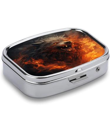 Wild Wolf in The Fire Pill Box - 2 Compartment Medicine Organizer | Stylish Portable Pill Case for Pocket or Purse - Buy Online on GoSupps.com