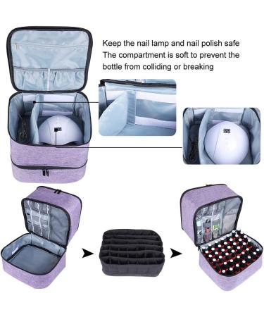 Famard Double-Layer Nail Polish Organizer & Dryer Case - Holds 42 Bottles & 1 LED Lamp - Portable & Adjustable Dividers - Purple - Buy Online on GoSupps.com