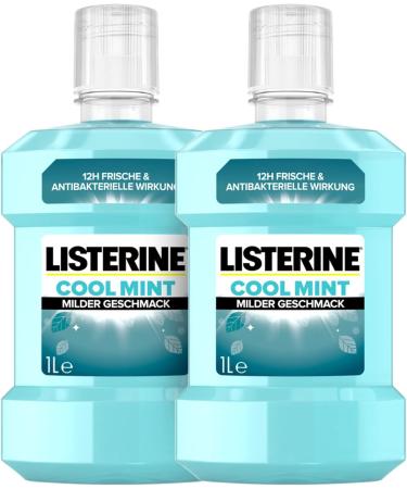 Listerine cool mint mild taste (2x 1000 ml) antibacterial mouthwash without alcohol with essential oils for a long -lasting feeling of freshness (2 pack)