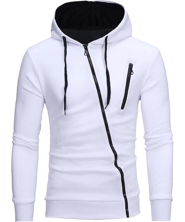 LIUEONG Men's Zip Up Hoodie - Fashion Contrast Color Sports Hoodie with Pocket, Slim Fit, Long Sleeve Activewear - 3X-Large White - Buy Online on GoSupps.com