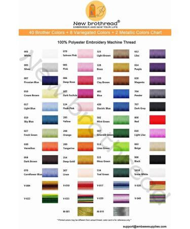New brothread 50 Spools Embroidery Thread Kit - 40 Brother Colors, 8 Variegated, 2 Metallic - for Janome Singer Pfaff Husqvarna Machines - Buy Online on GoSupps.com