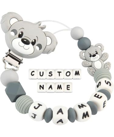 Kowlone pacifier chain with name boys girls personalized teddy bear pacifier clips holder (gray) A: Teddy Bear Gray