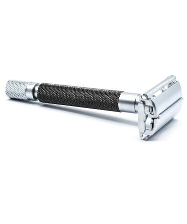 Parker 74R Graphite Gray - Long Handle Heavyweight Butterfly Open Double Edge Safety Razor for Men | Includes 5 Premium Platinum Blades - Best Quality Shaving Gift - Buy Online on GoSupps.com