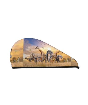 Hair Towel Wrap Hair Drying Towel with Button Towel Turban Head Towel to Dry Hair Quickly (Wildlife Protection)
