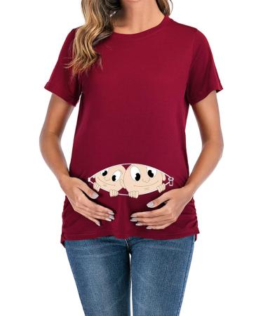 Maternity Tee: Funny Pregnancy T-Shirt for Pregnant Women - Twin Wine Red M - Buy Online on GoSupps.com