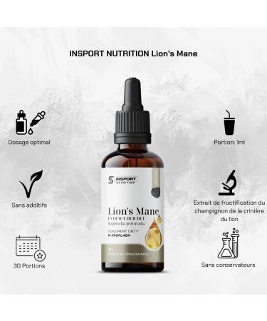 Lion's Mane - Hericium Erinaceus Extract 10: 1-30 ml Natural Drops - Functional Liquid Mushroom Extract: Promotes Brain Health - Alcohol Free - Insport Nutrition - Buy Online on GoSupps.com