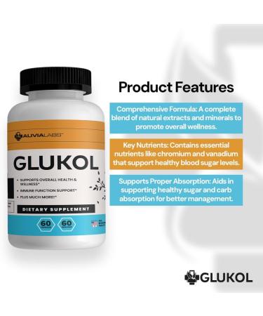 Glukol Daily Herbal Support with Gymnema Cinnamon Chromium and Bitter Melon Natural Nutritional Supplement 60 Capsules - Buy Online on GoSupps.com