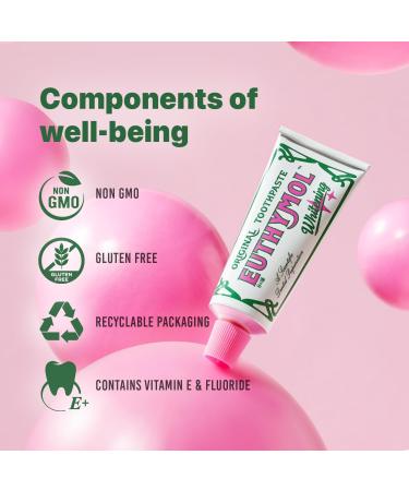 Euthymol Whitening Toothpaste 75ml x 6 Contains Fluoride Vitamin E Non-GMO Gluten Free Plaque Removal Cavity Protection Antibacterial White Clean Teeth Freshens Breath Refreshing Dental Care - Buy Online on GoSupps.com