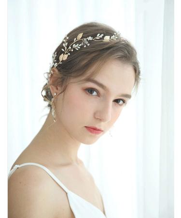 Anglacesmade Bridal Hair Vine Crystal and Pearl Headband Gold Leaf Headpiece for Bride Bridesmaid Handmade Hair Jewelry for Women and Girls - Buy Online on GoSupps.com