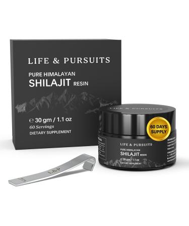 Life & Pursuits Pure Authentic Himalayan Shilajit Resin | Min. 75% Fulvic Acid Lab Tested Natural Gold Grade 85+ Trace Minerals (Pack of 1) 1.1 Ounce (1 Pack)