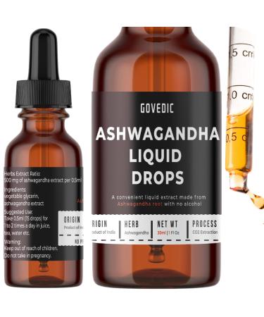 govedic Ashwagandha Liquid Drops Concentrated 1 Fl Oz 30ml | 60 Servings of 500mg Organic Root Tincture Extract Supplement | Stress Relief Energy & Immunity Mental Focus Fast Absorption