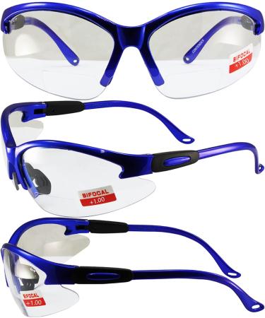 Global Vision Contender Bifocal Safety Glasses Blue Frame Clear Lens ANSI Z87+ 2.00 for Men/Women - Buy Online on GoSupps.com