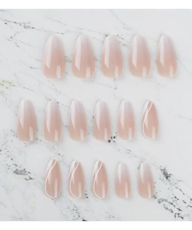 Dudulanni 24 Pcs Medium Nude White Ombre Press on Nails with Glue - Stylish Fake Acrylic Nails for Women - Buy Online on GoSupps.com