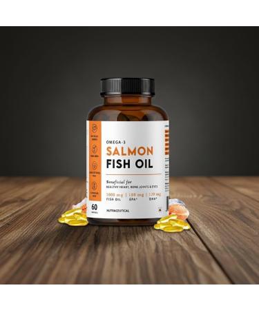 Naturix Omega 3 1000mg Salmon Fish Oil Capsules for Men & Women | 180mg EPA & 120mg DHA | No Fishy Burps | Supports Healthy Heart - 60 Softgels | Pack of 1 - Buy Online on GoSupps.com