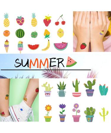 Ooopsi Fruit Temporary Tattoos for Kids - More Than 160 Tattoos (15 Sheets) - Waterproof Cartoon Summer Tattoos Sticker for Children Birthday Party Favors