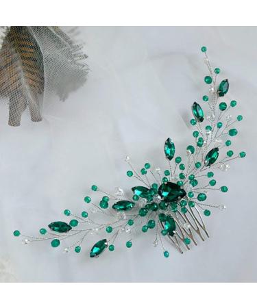 IYOU Princess Green Crystal Hair Comb - Bridal Wedding Headpiece for Girls & Women - Silver Accessories - Buy Online on GoSupps.com