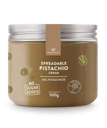 ORIGONUTS Pate de Pistache 54% Pistaches Creme Pistache - Base pour G teau Creme Dessertes Glace Patisserie Chocolat Dubai - Sans Colorants Sans Huile de Palme - 500 g Sans sucre Pistache sans sucre 500 g (Lot de 1)