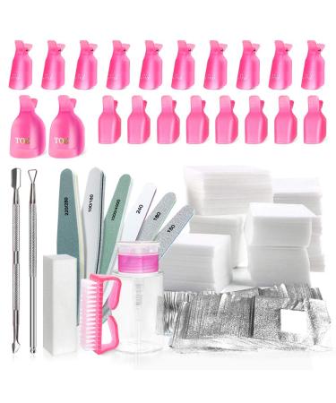 Spove Gel Nail Polish Polish Remover Tools Kit With Clips, Nail Wipes, Cutter, Pump, Nail Buffer Shiner Files,Brush for Acetone Acrylic Nails Remover Tool Kit