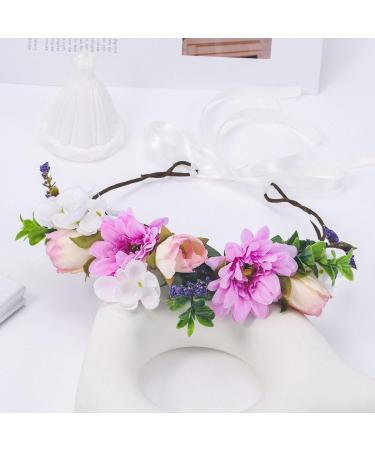 IYOU Flower Crowns Wreath Purple Daisy Floral Headband Wrist Band Wedding Party Festival Photos Headpiece for Women and Girls - Buy Online on GoSupps.com