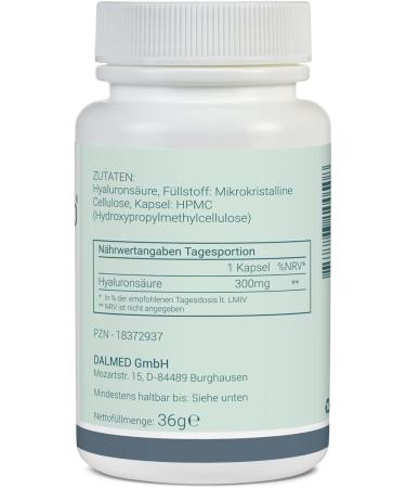 Hyaluronic Acid - 60 Capsules (1 Capsule Contains 300mg Hyaluronic Acid) - Pharmaceutical Grade - No Additives - Pure Premium Substances - Buy Online on GoSupps.com