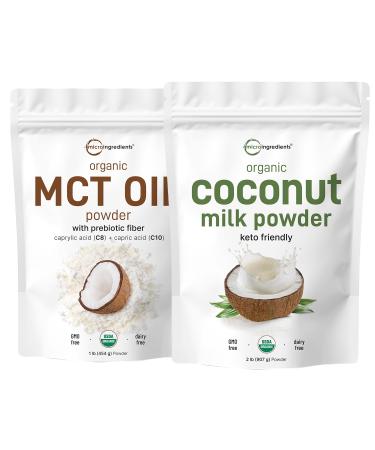 Micro Ingredients Organic MCT Oil Powder 1lb & Organic Coconut Milk Powder 2lbs Bundle 2 Pack | Plant Based Creamer | C8 MCT Oil