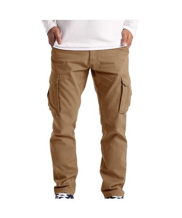Ronony cargo pants men's work pants Long regular fit cargo pants outdoor pants trekking pants leisure pants hiking pants Combat casual monochrome work outdoor pants with several L 001#khaki