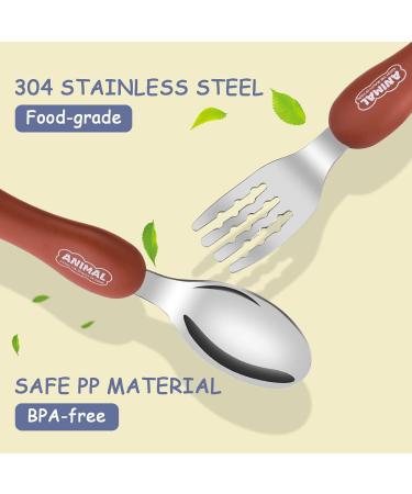 Vicloon Baby Fork and Spoon Set - 4PCS Stainless Steel Cutlery for Children | Short Handle Training Tableware | Ergonomic Design for Self-Feeding | Bear Design - Buy Online on GoSupps.com