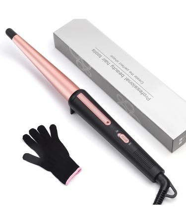 Hair Curling Wand 13-25MM Tapered Curling Iron Professional Ceramic Hair Curler Wand with Heat-Resistant Glove Dual Voltage (Rose Gold)