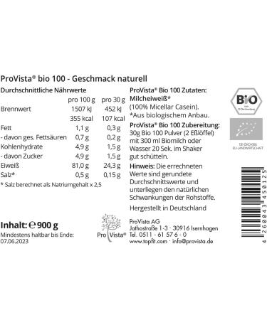 Provista Bio Protein Natural | Organic Whey & Micellar Casein Protein Shake | 900g - No Artificial Additives - International Shipping - Buy Online on GoSupps.com