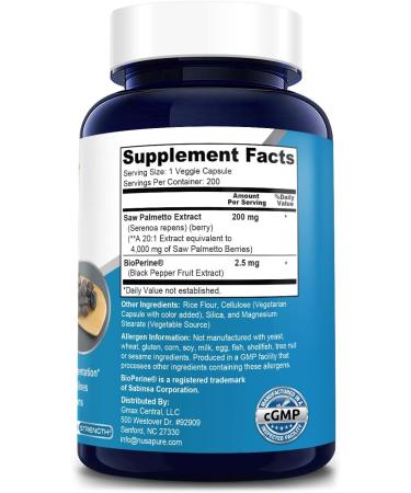 Premium Saw Palmetto Extract 4000mg 200 Capsules - Non-GMO, Gluten Free & Vegetarian with Bioperine by NusaPure - Buy Online on GoSupps.com