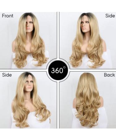 Blonde Ombre Wig with Dark Roots - Long Wavy Curl Synthetic Lace Front for Drag Queens & Cosplay - Buy Online on GoSupps.com