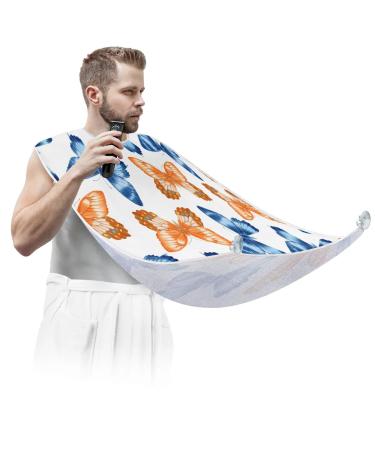 Lovely Butterflies Paint Beard Bib Apron Beard Bib Hair Catcher for Men Shaving and Trimming Non-Stick Waterproof Beard Cape Grooming Cloth with 2 Suction Cups Gifts for Men