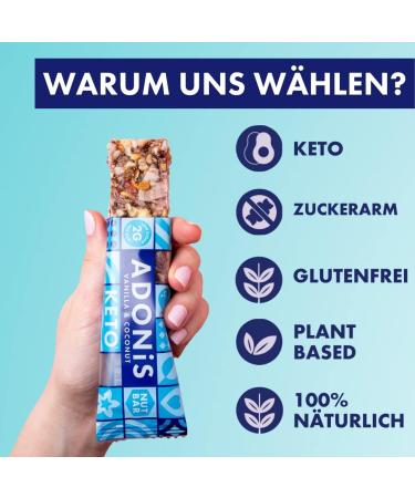 Adonis Keto Bar Vanilla & Coconut - 16x35g | Vegan Low Carb 100% Natural Keto Snack | Gluten-Free No Added Sugar - Buy Online on GoSupps.com