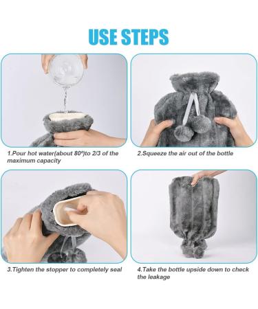 Vicloon 2L Hot Water Bottle with Soft Faux Fur Cover - Hot/Cold Compress for Pain Relief, Hand & Feet Warmer - Safe and Durable - Grey - Buy Online on GoSupps.com