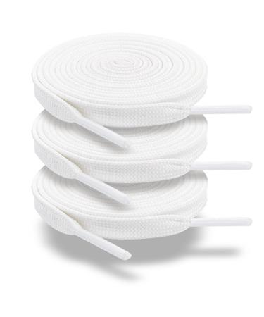 ZHENTOR 3 Pair Flat Shoe Laces for Sneakers, Shoelaces for Sneakers Athletic Running Shoes Boot Strings 55 inches White