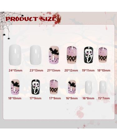CHEERYMAGIC Halloween False Nails Pink Halloween Short Square Press On Nails with Glue Ghost Bat False Nails Full Cover Glue on Nails for Women and Girls Manicure Decorations A9FSGGJP - Buy Online on GoSupps.com