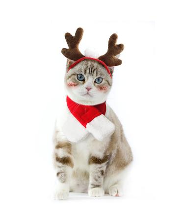Enjoying Small Pet Costume Cat Dog Christmas Outfit, Xmas Antler Headband with Scarf, Santa Suits, Cat Sailor Costume, Christmas Tie Set Antler Costume