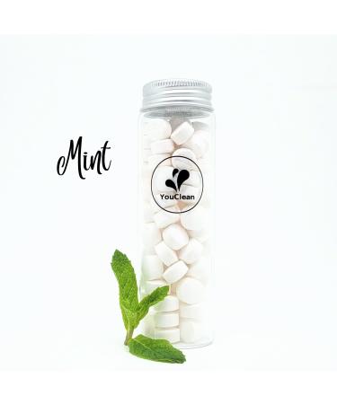 90 Toothpaste Tablets in Refill/Recycle Glass Tube - for Travel and Daily Home Office Use - Nano Hydroxyapatite Fluoride-Free Vegan (Mint)