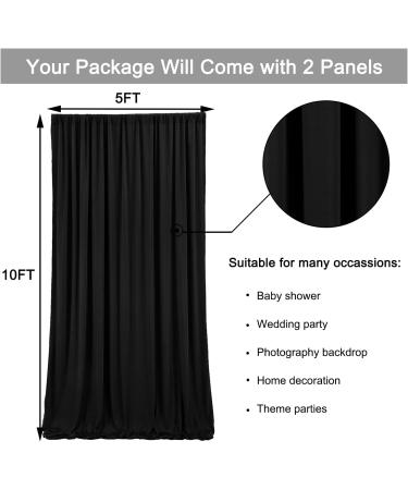 Wrinkle Free Black Backdrop Curtain Panels - Set of 2 Panels, 10ft x 10ft - Perfect for Photography, Weddings, Parties - Polyester Drapes for Home Decor - Buy Online on GoSupps.com