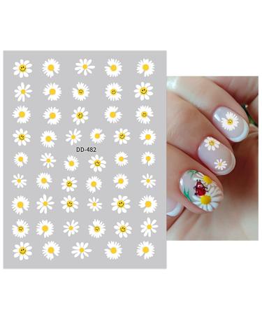 Spring Daisy Sunflower Nail Art Stickers - 3D Self Adhesive Floral Design for Manicure - Cute Smile Face Decals - White Yellow Flower Decoration - Pack of 8 Sheets - Buy Online on GoSupps.com