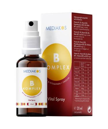 Vitamin B complex |Mediakos Vital Spray |Vegan |With all 8 B vitamins and choline |Energy |Nerves |Performance |Psyche |Green apple taste (20 ml) 20 ml (1 Pack)
