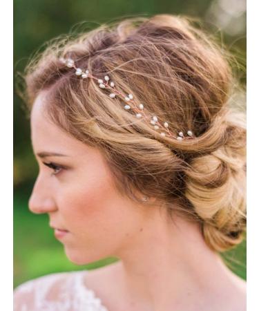 Catery Pearl Bride Wedding Headband Rose Gold Hair Vine Bridal Headpiece Hair Band Baby Breath Headdress Hair Accessories for Women and Girls (Rose Gold)